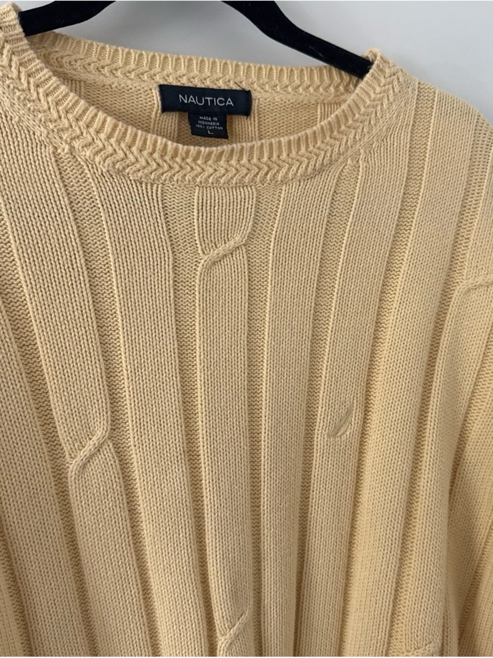 Nautica Men’s Beige Cable-Knit Crewneck Sweater